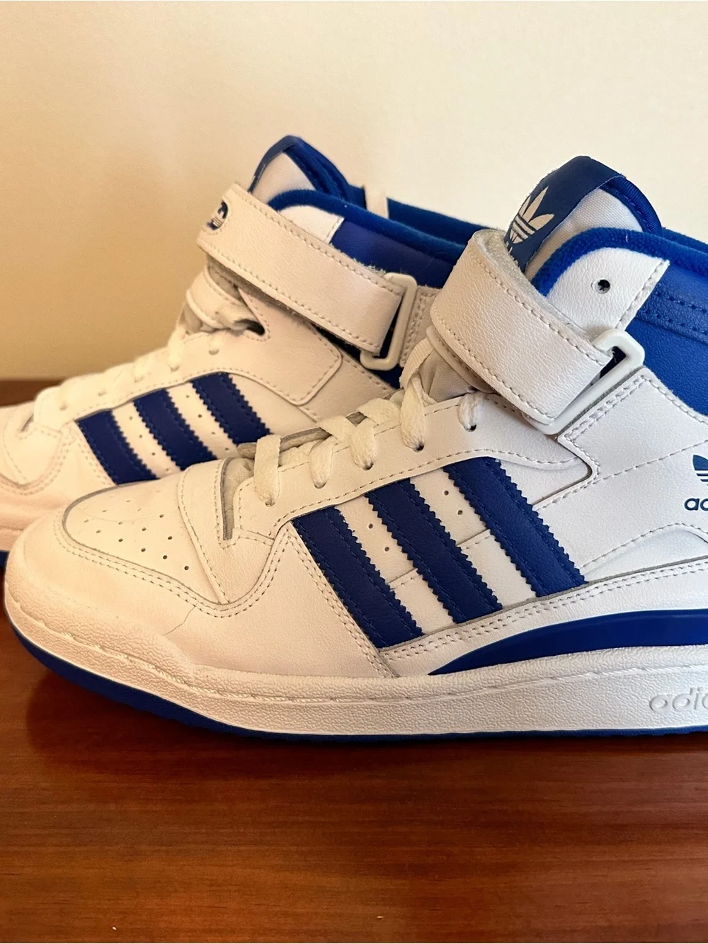 Adidas White and Blue High-Top Sneakers